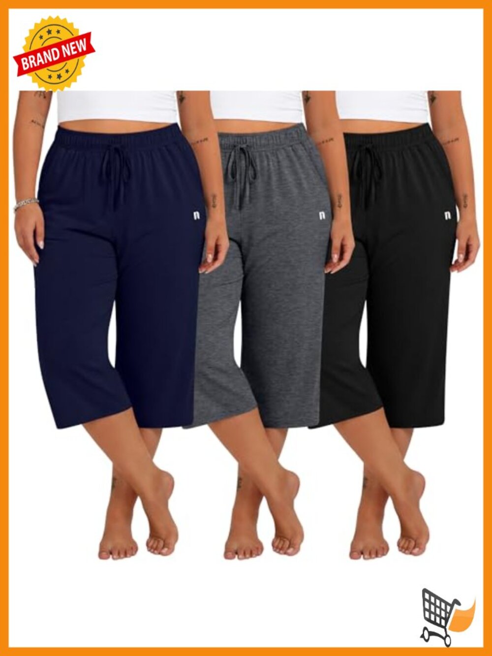 3 Pack Plus Size Capri Sweatpants Wide Leg Drawstring with Pockets